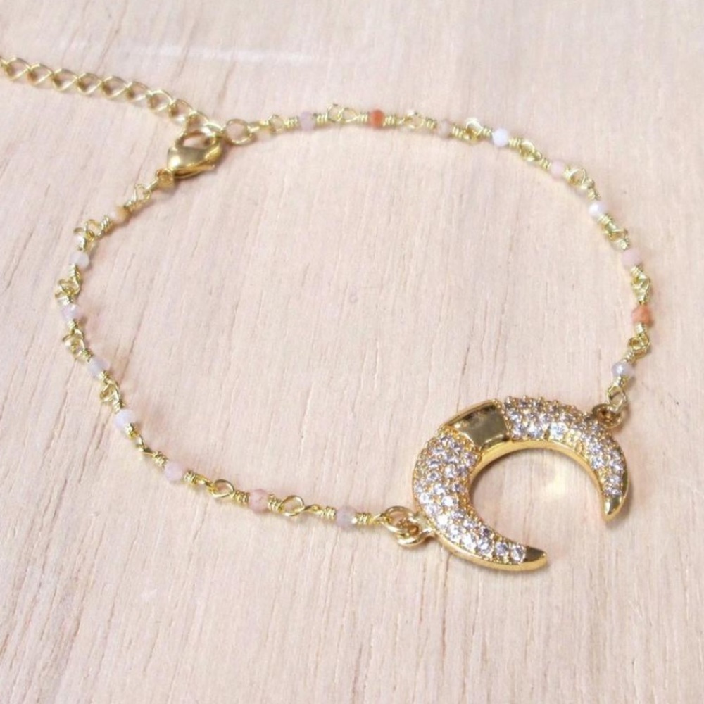 Lena Vie Lux Turkish Gold Swarovski Crystal Crescent Moon Adjustable Bracelet - Picture 2 of 3